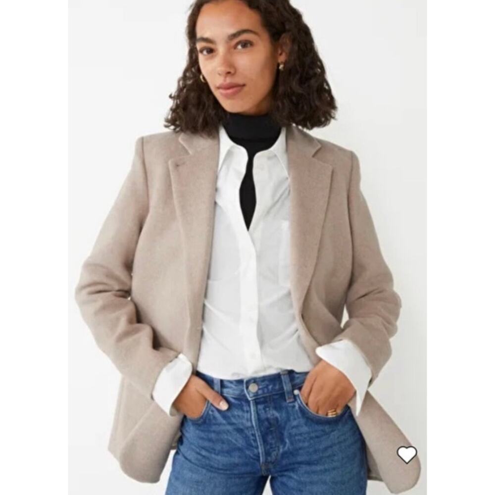 & Other Stories‎ Beige Neutral Basic Dressy Oversized Wool Blend Blazer Size 2